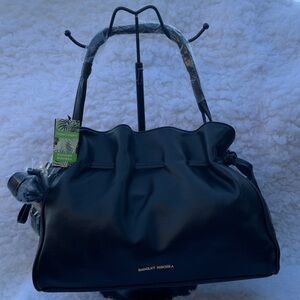 Badgley Mischka Black Vegan Leather Ruffled Top Shoulder/Crossbody Bag (NWT)